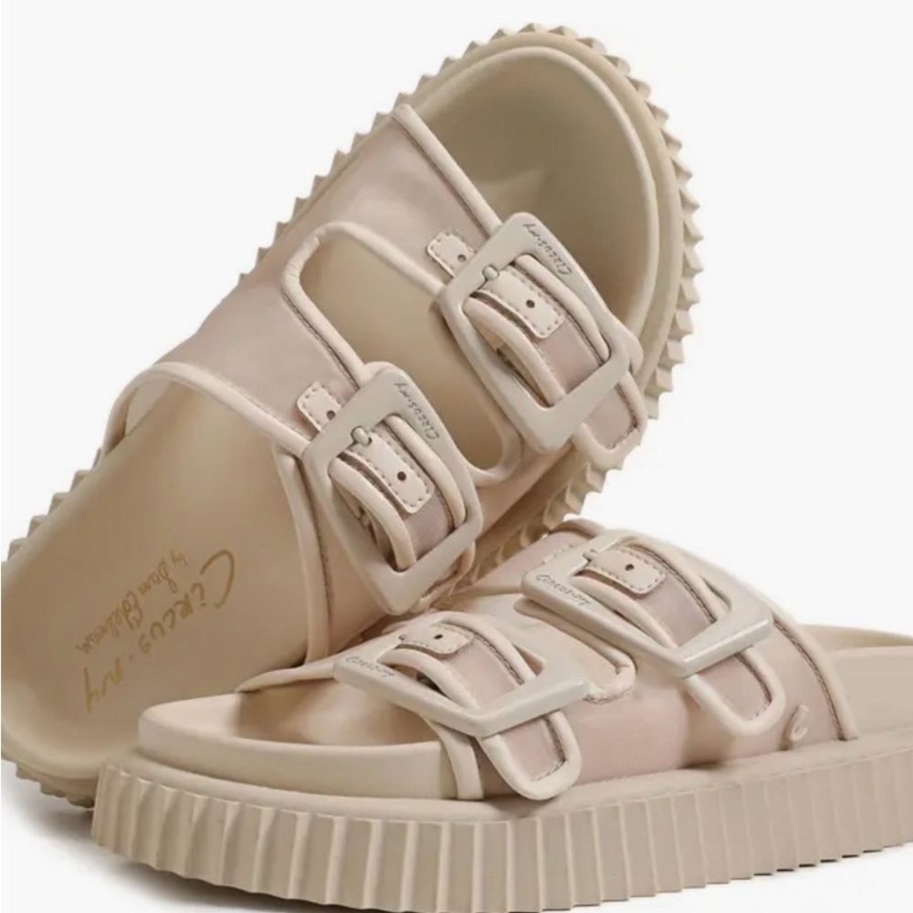 Cream Platform Slide Sandals, 9.5